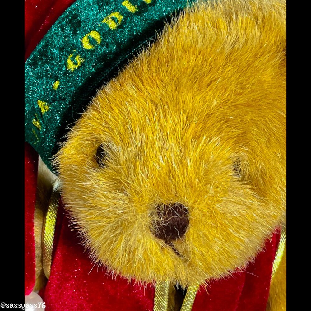 ▪️VTG▪️GODIVA▪️90's Red & Green Velvet 10" Collectible Holiday Plush Bear - Picture 2 of 8